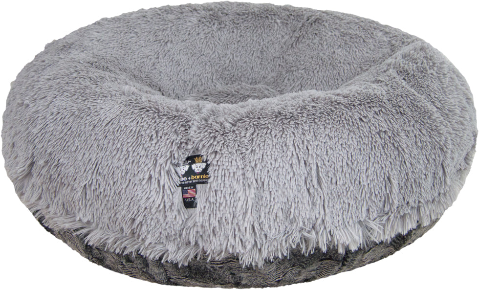 Bagel Bed - Shown in Shag Siberian Grey and Arctic Seal (Choose Your Own Fabrics!)